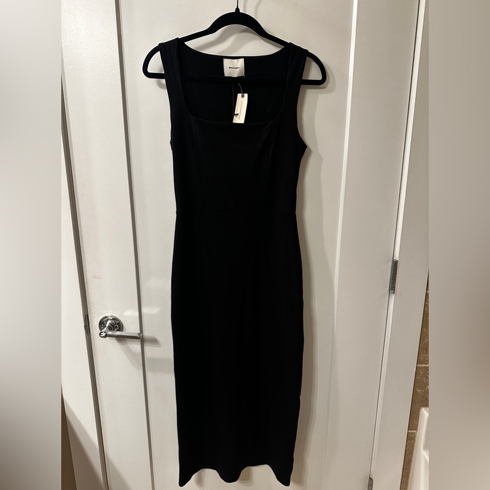Reformation Black Ribbed Midi Dress